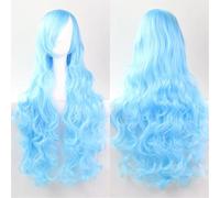 Extension 32" 80cm Long Hair Spiral Curly Wavy Synthetic Hair Cosplay Costume Wig Women(Water blue)