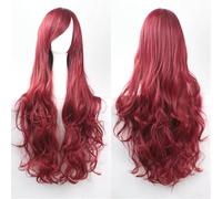 Extension 32" 80cm Long Hair Spiral Curly Wavy Synthetic Hair Cosplay Costume Wig Women(Wine red)