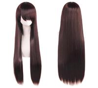 Extension 32" 80cm Long Straight Natural Hair Cosplay Wigs with Bangs Heat Resistant Synthetic Colorful Halloween Cosplay Anime Costume Party Daily Use Wigs for Women, Light Gold(Dark Brown)
