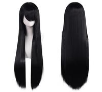 Extension 32" 80cm Long Straight Natural Hair Cosplay Wigs with Bangs Heat Resistant Synthetic Colorful Halloween Cosplay Anime Costume Party Daily Use Wigs for Women, Light Gold(Black)