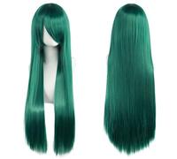 Extension 32" 80cm Long Straight Natural Hair Cosplay Wigs with Bangs Heat Resistant Synthetic Colorful Halloween Cosplay Anime Costume Party Daily Use Wigs for Women, Light Gold(Dark Green)