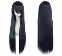 Extension 32" 80cm Long Straight Natural Hair Cosplay Wigs with Bangs Heat Resistant Synthetic Colorful Halloween Cosplay Anime Costume Party Daily Use Wigs for Women, Light Gold(Black Blue)