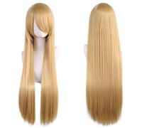 Extension 32" 80cm Long Straight Natural Hair Cosplay Wigs with Bangs Heat Resistant Synthetic Colorful Halloween Cosplay Anime Costume Party Daily Use Wigs for Women, Light Gold(Yellow)