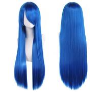 Extension 32" 80cm Long Straight Natural Hair Cosplay Wigs with Bangs Heat Resistant Synthetic Colorful Halloween Cosplay Anime Costume Party Daily Use Wigs for Women, Light Gold(Dark Blue)