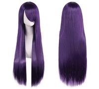 Extension 32" 80cm Long Straight Natural Hair Cosplay Wigs with Bangs Heat Resistant Synthetic Colorful Halloween Cosplay Anime Costume Party Daily Use Wigs for Women, Light Gold(Dark Purple)