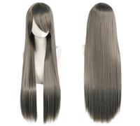 Extension 32" 80cm Long Straight Natural Hair Cosplay Wigs with Bangs Heat Resistant Synthetic Colorful Halloween Cosplay Anime Costume Party Daily Use Wigs for Women, Light Gold(Gray)