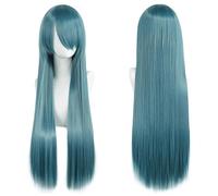 Extension 32" 80cm Long Straight Natural Hair Cosplay Wigs with Bangs Heat Resistant Synthetic Colorful Halloween Cosplay Anime Costume Party Daily Use Wigs for Women, Light Gold(Blue)