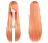 Extension 32" 80cm Long Straight Natural Hair Cosplay Wigs with Bangs Heat Resistant Synthetic Colorful Halloween Cosplay Anime Costume Party Daily Use Wigs for Women, Light Gold(Light Orange)