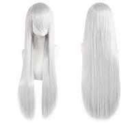 Extension 32" 80cm Long Straight Natural Hair Cosplay Wigs with Bangs Heat Resistant Synthetic Colorful Halloween Cosplay Anime Costume Party Daily Use Wigs for Women, Light Gold(Silver White)
