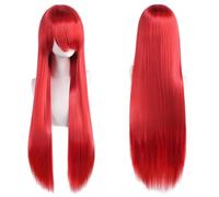 Extension 32" 80cm Long Straight Natural Hair Cosplay Wigs with Bangs Heat Resistant Synthetic Colorful Halloween Cosplay Anime Costume Party Daily Use Wigs for Women, Light Gold(Red)