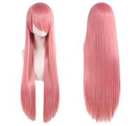 Extension 32" 80cm Long Straight Natural Hair Cosplay Wigs with Bangs Heat Resistant Synthetic Colorful Halloween Cosplay Anime Costume Party Daily Use Wigs for Women, Light Gold(Pink)