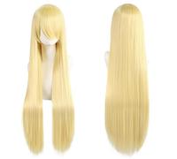 Extension 32" 80cm Long Straight Natural Hair Cosplay Wigs with Bangs Heat Resistant Synthetic Colorful Halloween Cosplay Anime Costume Party Daily Use Wigs for Women, Light Gold(Light Gold)