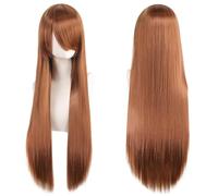 Extension 32" 80cm Long Straight Natural Hair Cosplay Wigs with Bangs Heat Resistant Synthetic Colorful Halloween Cosplay Anime Costume Party Daily Use Wigs for Women, Light Gold(Light Brown)