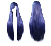 Extension 40" 100 Fashion Women's Cosplay Hair Wig Long Straight Hair Heat Resistant Costume Party Full Wigs(Navy blue)