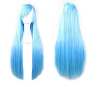Extension 40" 100 Fashion Women's Cosplay Hair Wig Long Straight Hair Heat Resistant Costume Party Full Wigs(Water blue)