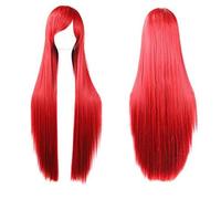 Extension 40" 100 Fashion Women's Cosplay Hair Wig Long Straight Hair Heat Resistant Costume Party Full Wigs(Red)