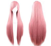 Extension 40" 100 Fashion Women's Cosplay Hair Wig Long Straight Hair Heat Resistant Costume Party Full Wigs(Pink)