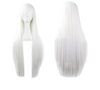 Extension 40" 100 Fashion Women's Cosplay Hair Wig Long Straight Hair Heat Resistant Costume Party Full Wigs(White)