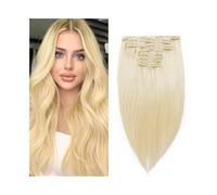 Extension a clip in capelli umani con pizzo, 40,6 - 66 cm, colore biondo #613, 120 g, Remy, morbide come la seta, lisce, doppie punte spesse, con interno posteriore