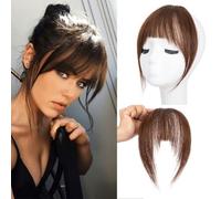 Extension a clip in pony, 100% capelli veri da donna, frangia francese, extension per capelli sintetici, frangia con ferretto (marrone scuro)