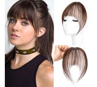 Extension a clip in pony, 100% capelli veri da donna, frangia francese, extension per capelli sintetici, frangia con ferretto (marrone medio)