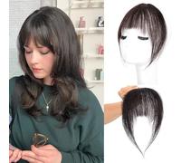 Extension a clip in pony, 100% capelli veri da donna, frangia francese, extension per capelli sintetici, frangia con ferretto (Brown Black)