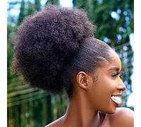 Extension a coda di cavallo afro con coulisse, per donne di colore, sintetiche, corte, afro, ricci, con due clip (nero-1B) (L (confezione da 1), 1B #