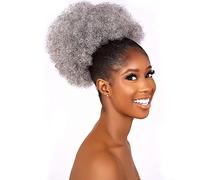 Extension a coda di cavallo afro con coulisse, per donne di colore, sintetiche, corte, afro, ricci, extension con due clip (nero-1B) (L (confezione da 1), 51#)