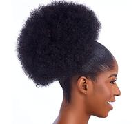 Extension a coda di cavallo afro con coulisse, per donne di colore, sintetiche, corte, afro, ricci, extension con due clip (nero-1B) (L (confezione da 1), 1#