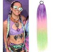 Extension a coda di cavallo arcobaleno con elastico per capelli, 1 confezione da 100 g, extension colorate per trecce, 66 cm, capelli sintetici colorati ombré, per ragazze e donne (#3-10)