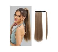 Extension a coda di cavallo, capelli umani Remy, da avvolgere intorno alla coda di cavallo, lunga e liscia, per la cura personale (marrone chiaro, 66 cm)