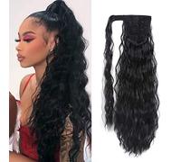 Extension a coda di cavallo con clip, 22 pollici di lunghezza, ondulato, arricciato, intorno alla coda di pony, resistente al calore, capelli sintetici per le donne (nero naturale #1B)