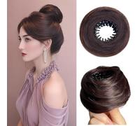 Extension a coda di cavallo con clip, sintetiche, con chignon, soffici, da donna (stile B, marrone scuro)