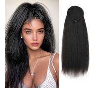 Extension a coda di cavallo dritta, afro yaki, 66 cm, con coulisse, sintetica, naturale, morbida, senza cuciture, soffice, coda di cavallo alta (1B#)