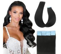 Extension adesive in capelli veri, 40 cm, 40 g, capelli veri Remy, capelli veri, capelli veri, invisibili, setosi, diritti, 20 pezzi, colore nero naturale