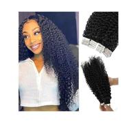Extension Biadesivo Nastro nelle estensioni dei capelli Estensioni umani a onde profonde Capelli remy brasiliani Ricci invisibile Nero naturale 20 pezzi/set 50G Capelli invisibili(26inches)