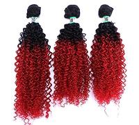 Extension Capelli 3 Hair Bundles Synthetic High Temperature Fiber Curly Hair Kinky Curly Hair Weave synthetic Curly wavy Hair Extensions for Women Extension Capelli Veri Tessitura(T1B/Red,16 18 20 inc