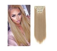Extension Capelli 4 pezzi/set 24" pezzo di capelli lunghi lisci e spessi clip sintetici nelle estensioni dei for le donne 180g a testa piena con 11 Invisibili(Natural Blonde+Bleach Blonde)