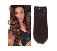 Extension Capelli 4 pezzi/set 24" pezzo di capelli lunghi lisci e spessi clip sintetici nelle estensioni dei for le donne 180g a testa piena con 11 Invisibili(Dark Auburn)