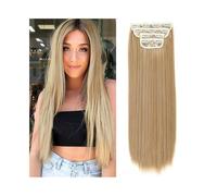 Extension Capelli 4 pezzi/set 24" pezzo di capelli lunghi lisci e spessi clip sintetici nelle estensioni dei for le donne 180g a testa piena con 11 Invisibili(Dark Blonde+Bleach Blonde)
