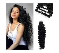 Extension Capelli Biadesivo Nastro a onde profonde nelle estensioni dei capelli Capelli umani Jerry ricci Nero naturale Nastro biadesivo invisibile In trama della pelle Estensioni dei capelli umani ve