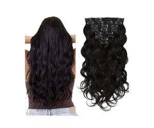 Extension Capelli Body Wave Clip in Hair Extensions, Real Human in 8Pcs with 20Clips Curly Natural Black Full Head In Invisibili(24inches)