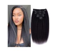 extension capelli clip Clip dritta crespa nelle estensioni dei capelli Clip senza giunte nelle estensioni dei capelli 16 pollici veri capelli umani al 100% lisci neri naturali for le donne Hair Extens