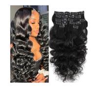 extension capelli clip Clip in Extension for capelli umani con onde naturali, Extension for capelli umani vergini Remy nere naturali for donne alla moda, 8 pezzi/set, doppia trama for le donne Hair Ex