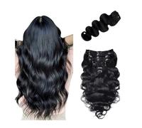 Extension Capelli Clip for onda del corpo 8 pezzi con 18 clip Clip for onda del corpo nei capelli Clip a doppia trama Clip for capelli veri neri da donna nelle estensioni dei capelli Nero naturale Ext