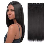 Extension Capelli Clip Neri Lisci Fascia Unica 75cm Allungamento Sintetiche Clip in Hair Lunghi Posticci Donna 3/4 Full Head 130g - Nero Naturale
