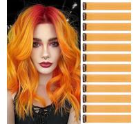 Extension Capelli Colorati Con Clip Giallo mango 12 pezzi 22 pollici Lungo Dritto Sintetiche Resistenti al Calore per Bambini Ragazze Donne Festival Feste Halloween Cosplay