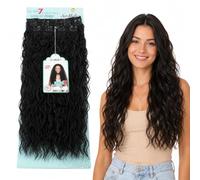 Extension Capelli con Clip Beach Wave, Leggere e Setose, Natural Look, 228gr - Texture Mosse in Fibra con Clips per Volume e Lunghezza, Facili da Applicare, 7 x 60cm MARI (Natural Black)