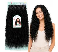 Extension Capelli con Clip Beach Wave, Leggere e Setose, Natural Look, 228gr - Texture Mosse in Fibra con Clips per Volume e Lunghezza, Facili da Applicare, 7 x 60cm MARI (Black)