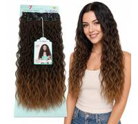 Extension Capelli con Clip Beach Wave, Leggere e Setose, Natural Look, 228gr - Texture Mosse in Fibra con Clips per Volume e Lunghezza, Facili da Applicare, 7 x 60cm MARI (Black/Dark Blonde Degradee)